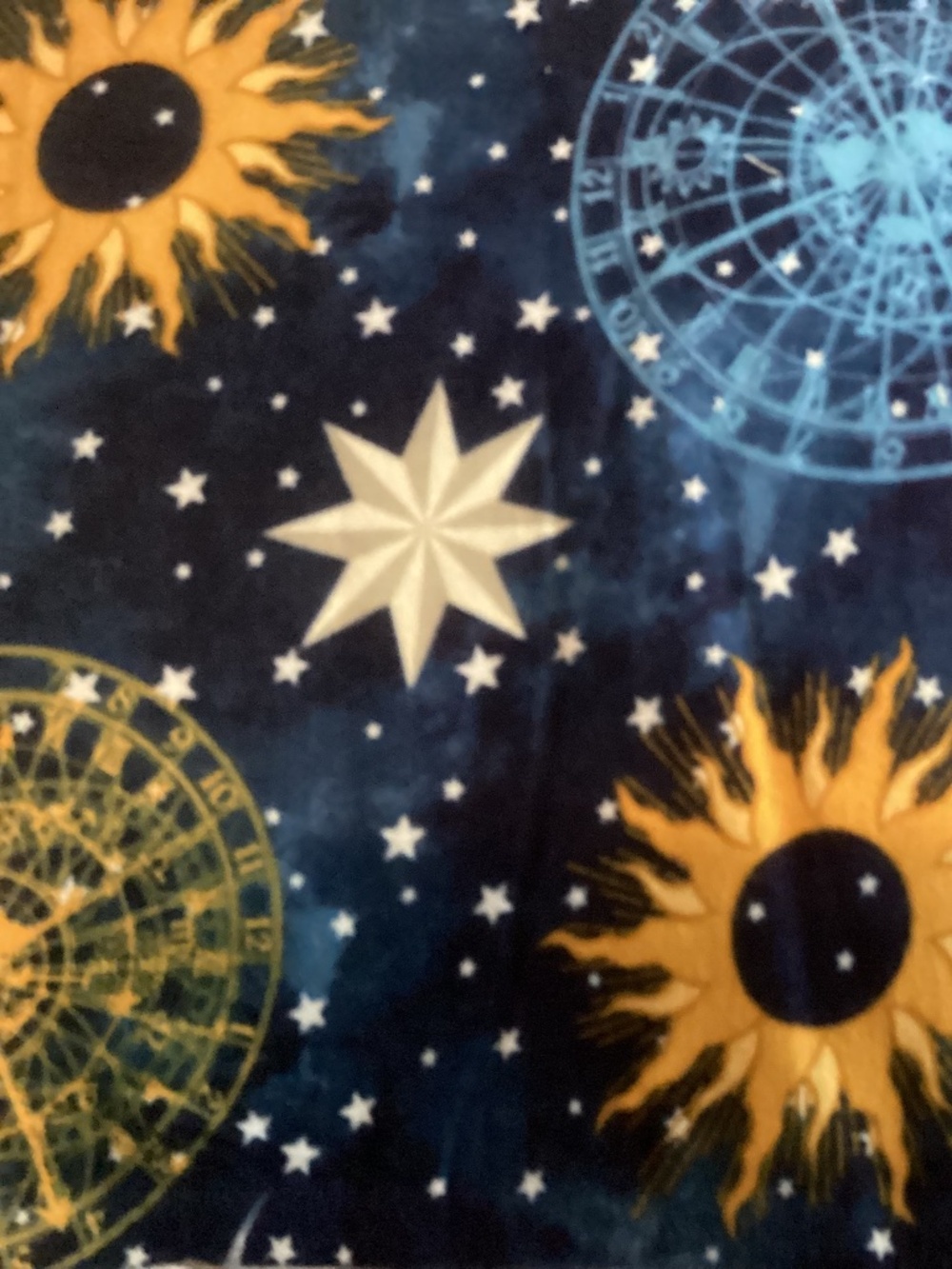 Celestial Blue Moon Sun Stars Flannel Fabric - Picture 2 of 3